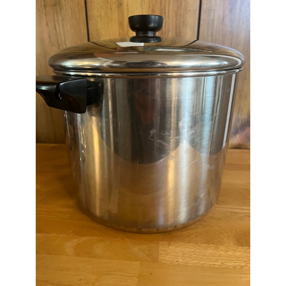 Vintage Revere Ware 8 Qt Stock Pot Copper Clad Bottom Stainless Steel With Lid